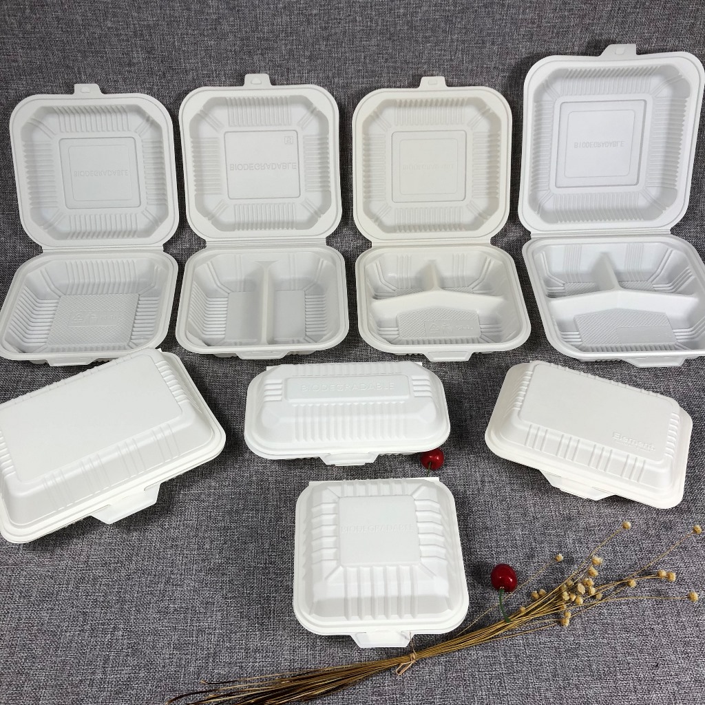 Biodegradable disposable cornstarch lunch box restaurant tableware dinner set plastic packaging corn starch food container
