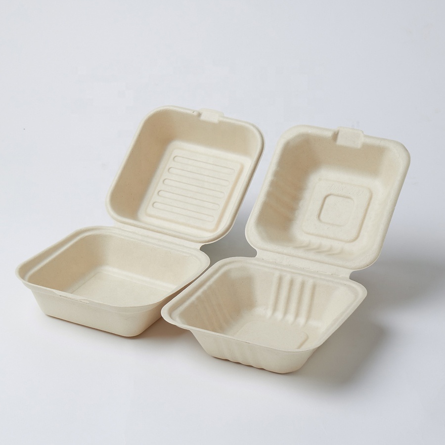 Compostable Tableware Disposable Envase Biodegradable Dinnerware 450ml Sugarcane Sugar Cane Bagasse Clamshell Food Container