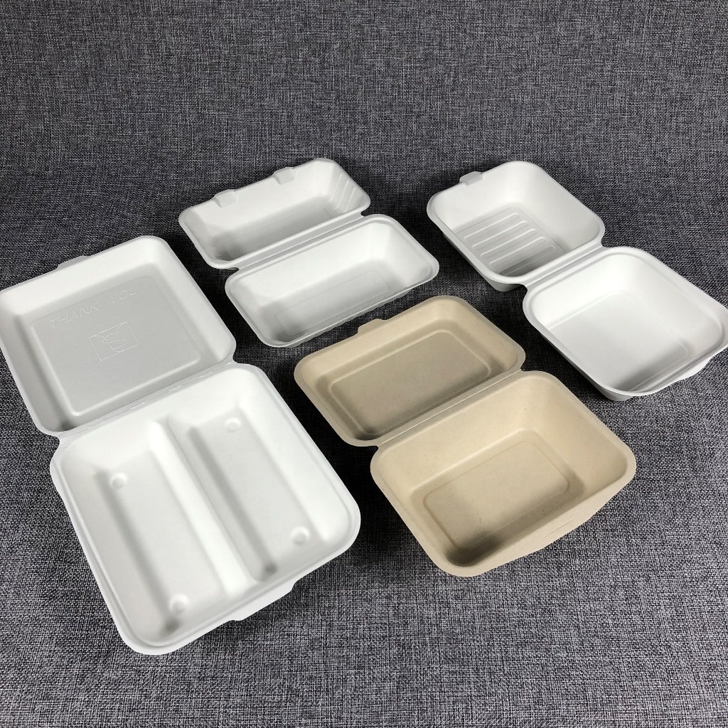Compostable Tableware Disposable Envase Biodegradable Dinnerware 450ml Sugarcane Sugar Cane Bagasse Clamshell Food Container