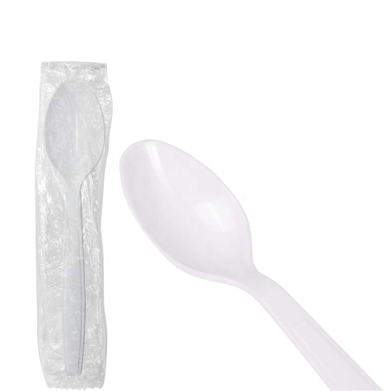 Individually wrapped cutlery disposable ice cream spoon silverware soupspoon coffee tea spoon ps white plastic spoons