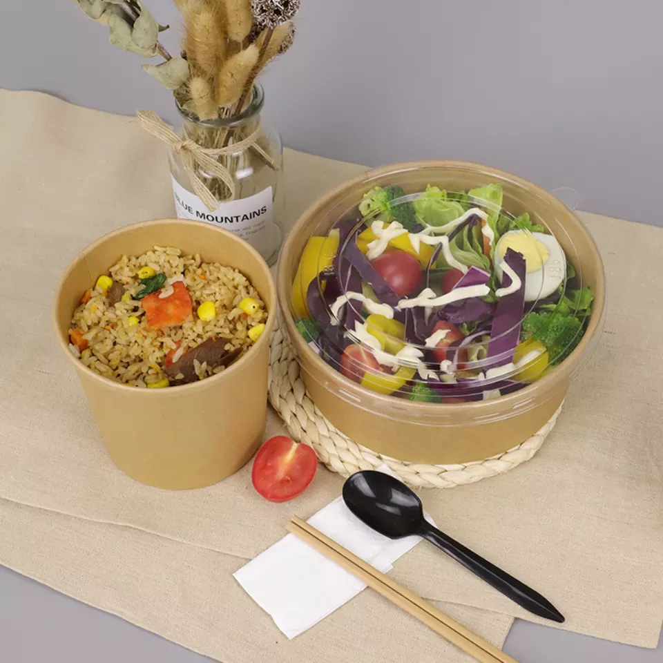 biodegradable salad bowl coated with pla lid eco friendly 46 oz disposable kraft paper bowl